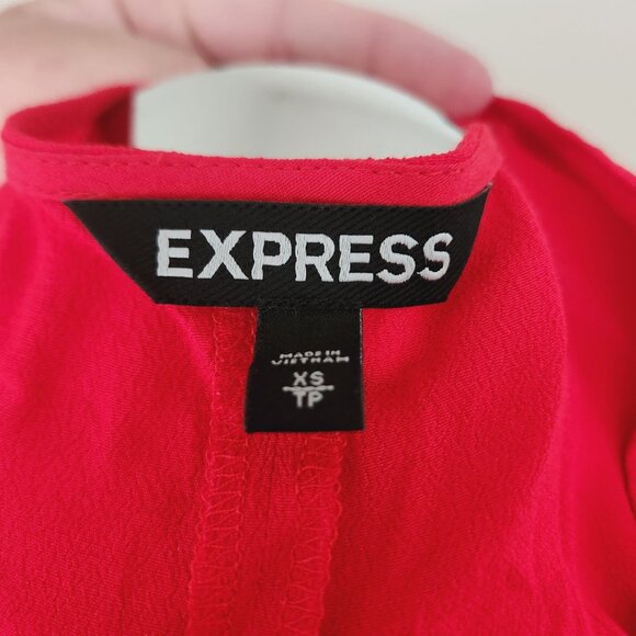 Express Red V Neck Tunic Blouse Sheer Sleeves women's Size‎ XS - Picture 3 of 4